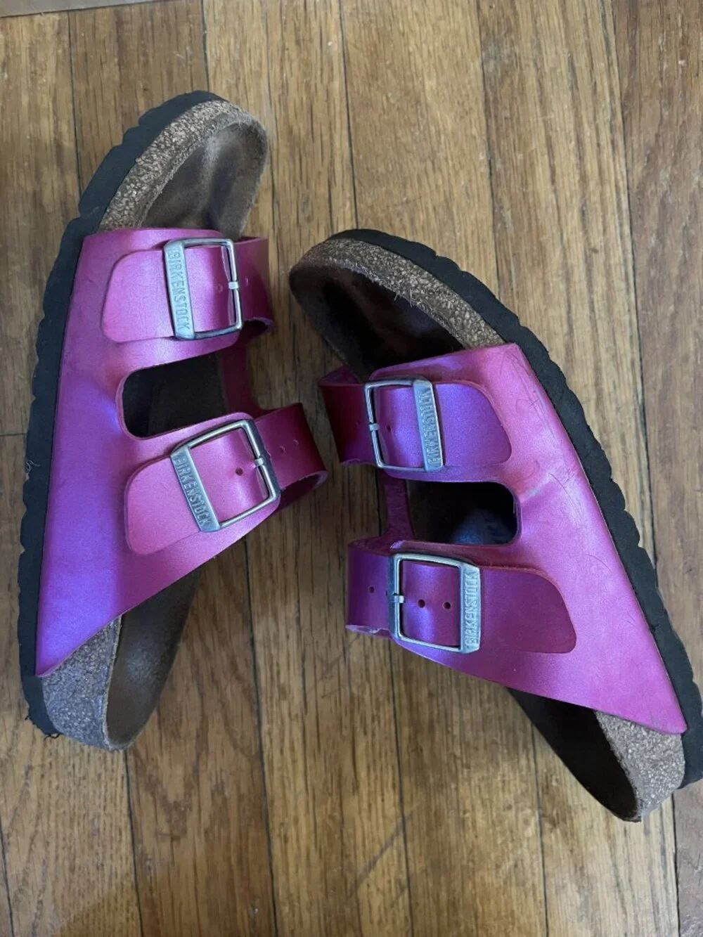 Arizona 2 Strap Classic Birkenstock Sandals 36 Hot Pink Patent Leather